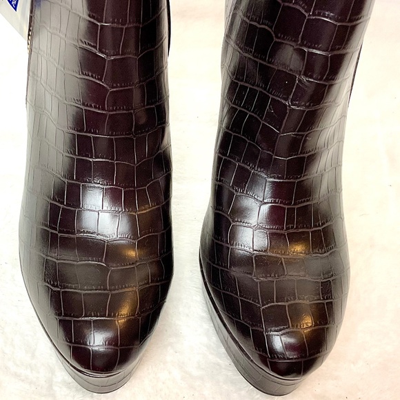 R GUESS Dark Brown Lapse Faux Leather Croc Stiletto High Heel Ankle Boot sz  8M - Picture 6 of 13